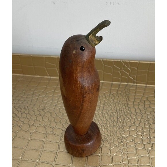 Wood Bird Standing Bottle Cap Opener Unique Brass Home Kitchen - Picture 3 of 6